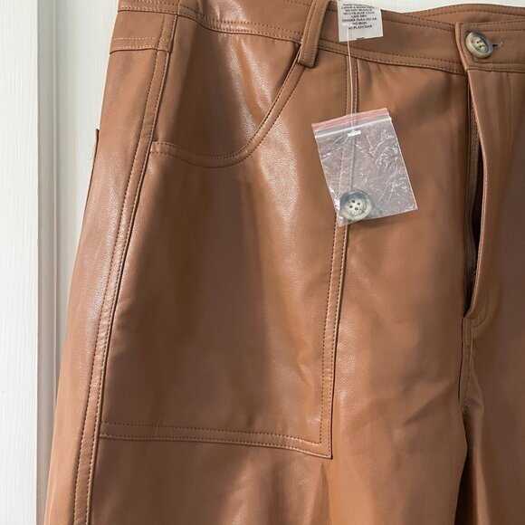 New Sans Souci Faux leather High waist wide leg  pants Brown size M - Picture 4 of 11